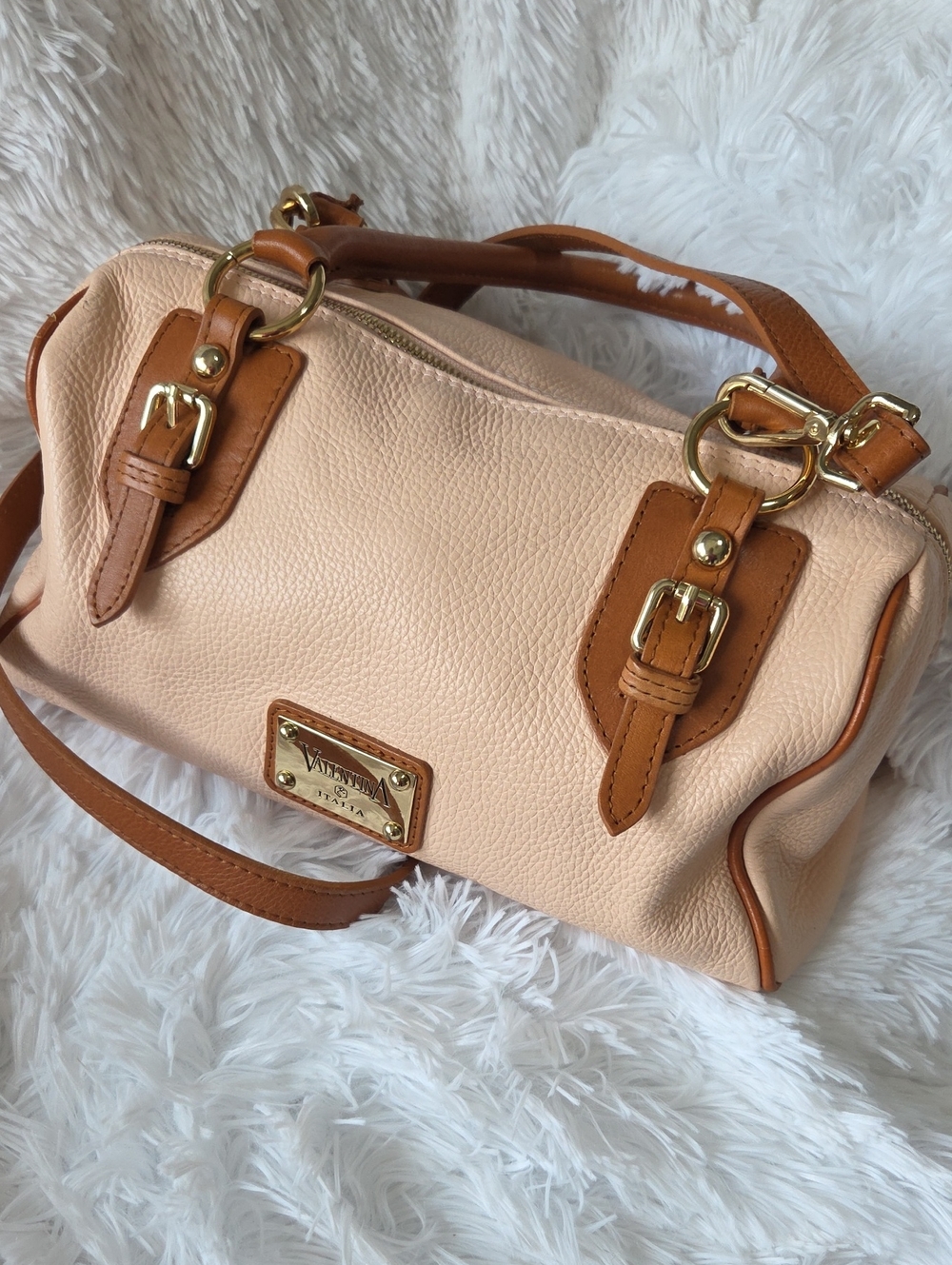 Valentina Nude Beige Tote with Gold Hardware